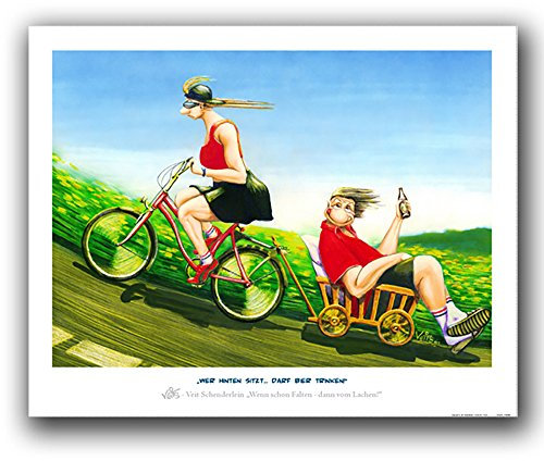 Veit`S Bilder Wandbild Cartoon Radsport Fahrrad Ausflug - Wer hinten sitzt, darf Bier Trinken! (Groß 50x70ohne Rahmen)