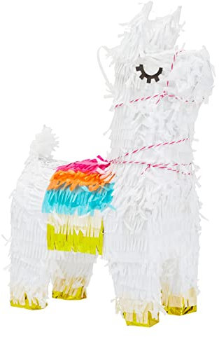 Juvale Piñata Lama (1 Stück) - Zum Aufhängen oder Aufstellen - Ideal für Geburtstage und Partys - Weiß mit Goldfolie und Bunten Akzenten, ca. 21,6 x 11,4 x 38,1 cm