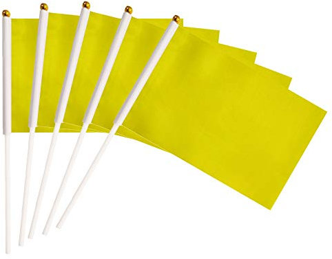 BCLin Rote Stick-Flaggen, 50 Stück, handgehaltene, kleine Mini-Flaggen auf Stab, 12,7 x 20,3 cm, Outdoor-Dekoration, Party-Dekorationen, Zubehör für Paraden, Festivals, Feiern gelb
