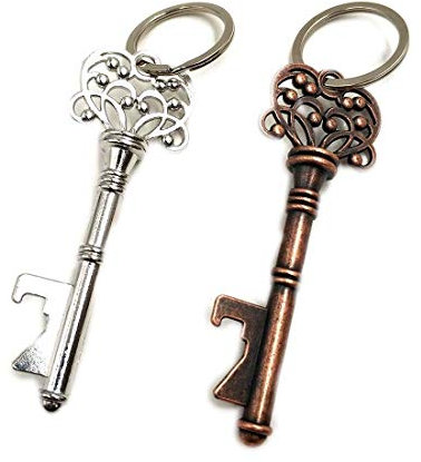 Bottle Opener Keyring 2 PCS Key Shape Bottle Openers Metal Key Rings for Beer Bottles Silver Vintage Colors Key Shape