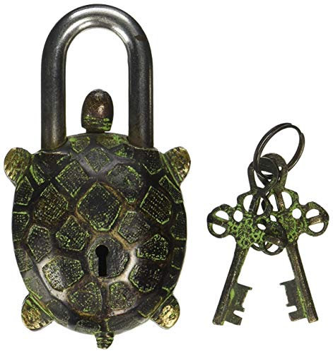 Verrou de sécurité en laiton de forme ancienne de tortue Vastu antique de style vintage fait main avec 2 clés