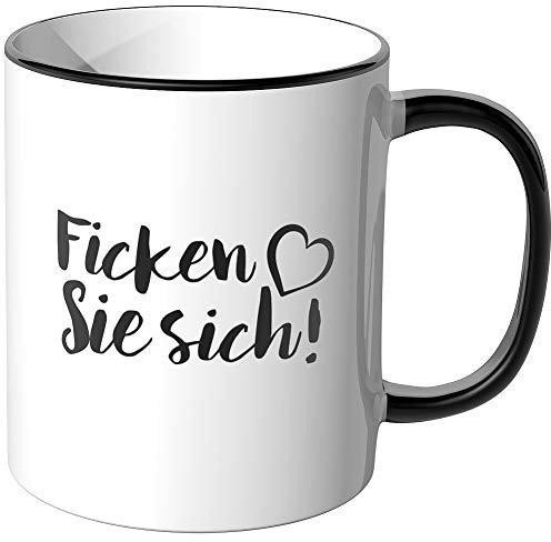 JUNIWORDS Tasse, Ficken Sie sich, Herz, Wähle Farbe, Schwarz