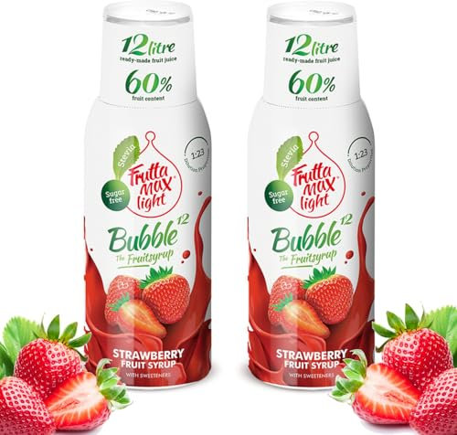 FruttaMax Sirop de Fraise Sans Sucre – 60% de Fruit Réel | Sirop à Faible Teneur en Calories pour Sodas, Cocktails & Desserts – 2 x 500 ml