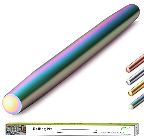 Berglander Rodillo de acero inoxidable Acabado mate con baño de titanio arco iris para hornear masa para pizza, pastel, galleta, utensilios de cocina esenciales Ideas de regalo Gor Bakers.