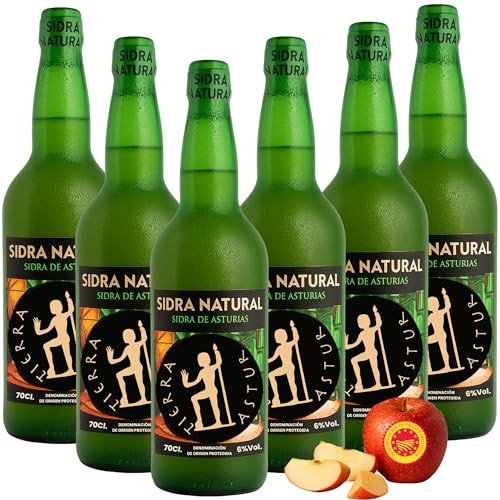 Sidra Asturiana DOP | Pack 6 Botellas 70 cl de Sidra Asturiana – 100% Manzana de Asturiana, 6% Vol