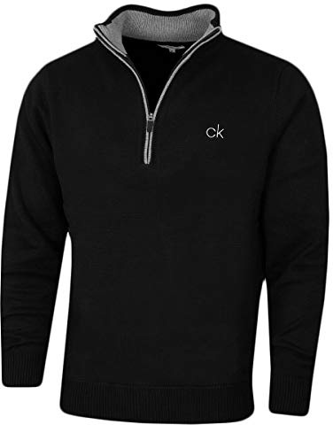 Calvin Klein Mens Lined Chunky Half Zip Sweater - Black - S