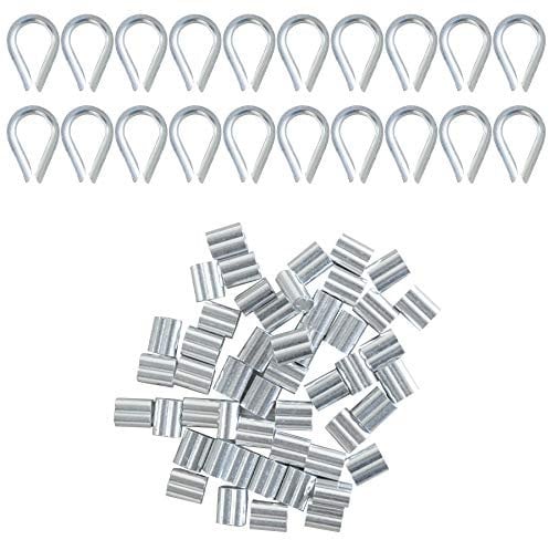 YSDMY Drahtseil Kauschen 2mm Edelstahl 20 Stück Seilklemmen Kausche Rostfrei mit 50 Stück Aluminiumhülsen Alu Klemme Crimpschlaufenhülsen für 2mm Drahtseil und Kabel