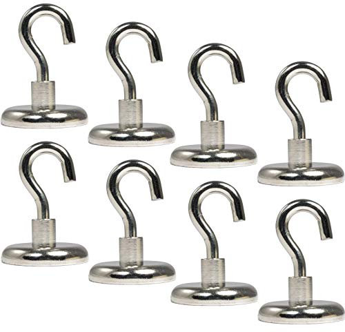 [8 Stück] Magnethaken - Neodym Magnet Haken - 36mm - 45 KG extra Stark -Topfmagnet mit Gewinde M6 - Magnethalter mit Haken zum aufhängen - Runde Flachgreifer