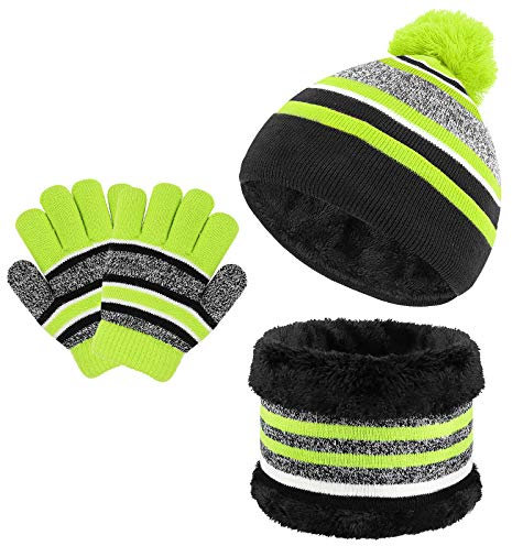 TAGVO 3 in 1 Wintermütze Beanie Hut Schal Handschuhe Set für Kinder, Winter Verdicken Fleece Thermisch Strickmütze Mütze, Schal & Handschuh-Sets, für Kinder Kinder Jungen Mädchen, 3-6 Jahre