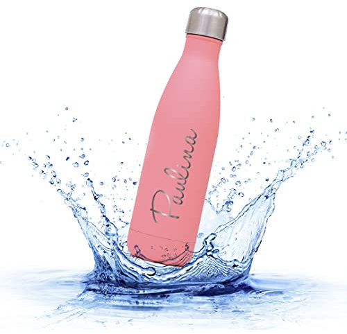 Sprengers – Personalisierbare Trinkflasche aus Edelstahl – auslaufsichere & thermoisolierte Wasserflasche hält Getränke bis zu 18 Stunden warm oder kalt – Gravur mit Namen und Motiv (Rosa, 1 l)