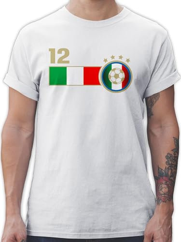 T-Shirt Herren - Fußball EM WM - 12. Mann Italien Mannschaft - M - Weiß - Fussball 2024 Shirts fußball-em Fanartikel Trikot t Herren-Shirt Shirt em-Fanartikel 12.Mann Tshirt Baumwolle 2024em Ball