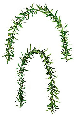 KHBNHJ Künstliche Olivenblatt-Girlande, künstliche Olivenzweig-Girlande mit Oliven, Efeu, Reben, Blatt, Grün, Ornament, DIY-Blumenkranz für Haustür, Zuhause, hängende Hochzeitsdekoration, A1, 2 Stück