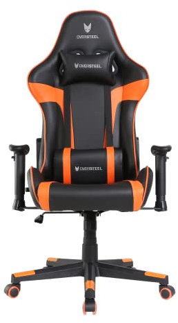 Oversteel - ULTIMET Professional Gaming Stuhl Kunstleder, 2D Armlehnen, höhenverstellbar, 180° verstellbare Rückenlehne, Gasdruckfeder Klasse 3, bis 120Kg, Farbe Orange