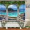 YUAOEUR Italian Style Balcony Corridor View Aqua Blue Ocean 3D Shower Curtain Green Island Flower Bed Climber Leaves Sea Scenery Bathroom Decoration Garden Outdoor Curtains, 80Wx80L inch