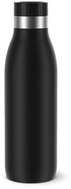 Tefal Gourde 0,5 L, Réutilisable, Acier inoxydable, Hermétique, Revêtement coloré texture poudrée, Ergonomique, Boissons chaudes 12h et froides 24h, Compatible lave-vaisselle, Bludrop noir N3110110