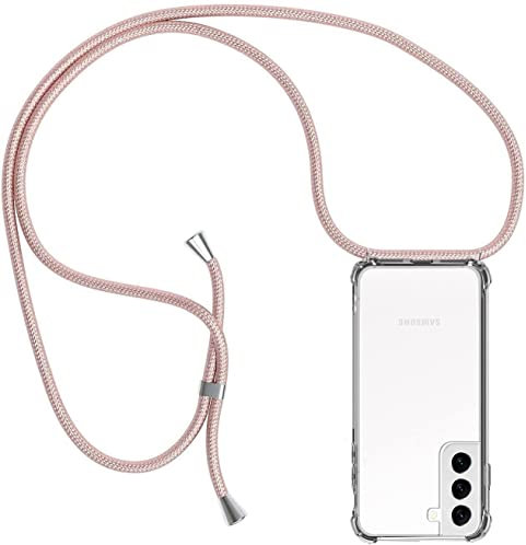 CHIMUCO Handykette Hülle kompatibel mit Samsung Galaxy S22, Handyhülle Handy Necklace Hülle mit Band Schutzhülle Kordel zum Umhängen Transparent Weich TPU Silikon Tasche, Rosé Gold