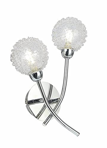 UKEW Modern 2 Way Wall Light - G9 Twin Lamps Polished Chrome Indoor LED Light Bulb - Circular Design with Wire Mesh and Scribble Ball Globe Shades