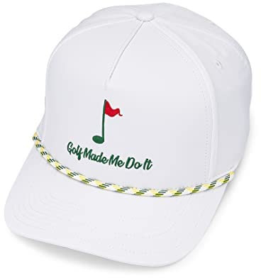 Golf Made Me Do It Ace Rope Hat - Adjustable Snapback Golf Hat, One Size Fits All, White / Green / Red, One size