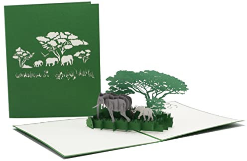 design3dkarten® Elefant, Safari, Zoo, Reisegutschein, Afrika-Urlaub, 3d Klappkarte, Pop Up Karte, Glückwunschkarte, Grußkarte, Geschenkkarte