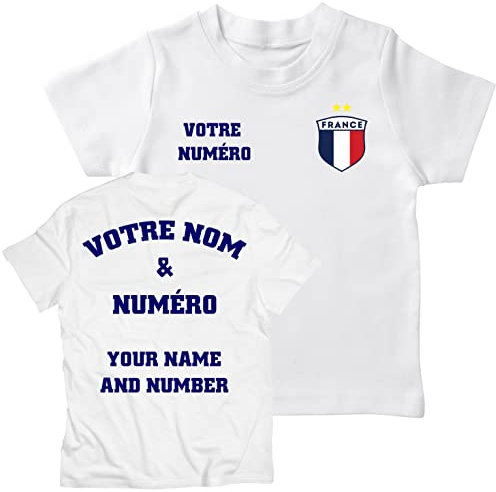 lepni.me T-Shirt Maillot de Football Personnalisé Enfant France| Nom et Numéro | Insigne du Drapeau français | Championnat d'europe de Football 2024 (3-4 Ans Blanc Multicolore)