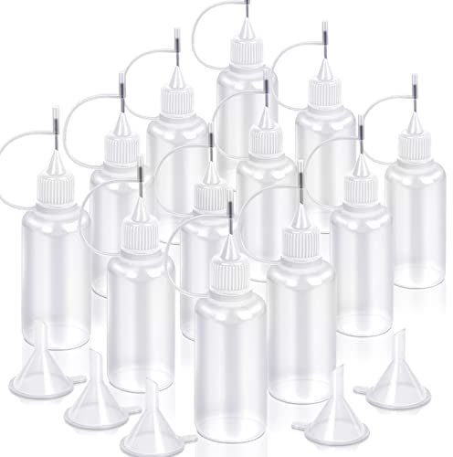 YGDZ Precision Tip Applicator Bottles, 12 Pcs 1oz Needle Fine Tip Glue Bottles Precision Applicator Bottles with 5 Mini Funnels