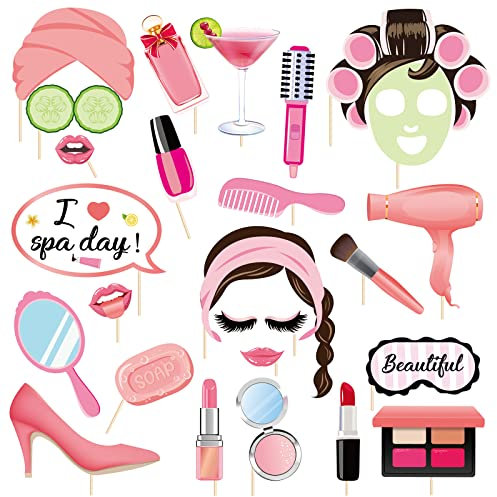 AIBAOBAO 24 pcs Accessoires de Photo de Fête à Thème, Accessoires de Photomaton de Spa, Jour de Spa, Accessoires de Selfie de Maquillage d'anniversaire, pour Filles Femme Fournitures