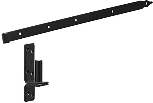 BRESKO Ladenband mit Kloben Set schwarz pulverbeschichtung 30-80 cm Torband Türband charnier Tor Gartentor (L: 600x40x5 mm / Ø16 mm Dorn)