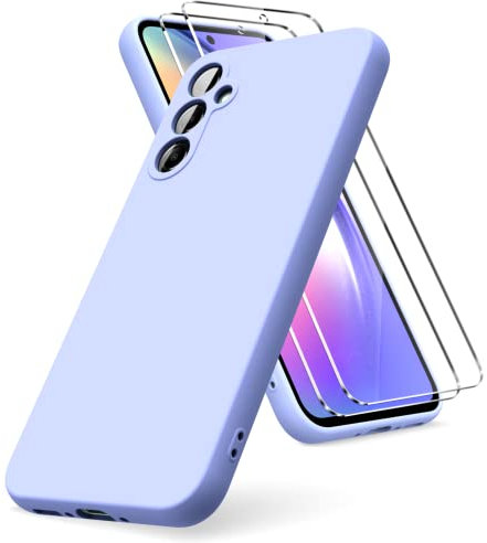 Vansdon Hülle kompatibel mit Samsung Galaxy A54 5G Hülle, mit 2 Schutzglas, weiche TPU Flüssigsilikonhülle, stoßfestem Gummi Silikongel Fall-lila