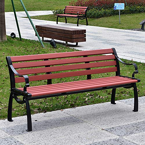 Gartenbank im Freien, Gartenbank im Innenhof, Park-Veranda-Stuhl, Rahmen aus gegossenem Aluminium, korrosionsbeständige Hartholzmöbel, dreisitzige Außenbank