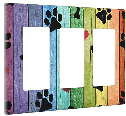 Placa de interruptor de luz basculante de 3 bandas de madera de granero antiguo multicolor, cubierta de pared decorativa Decora GFCI para baño, cocina, decoración del hogar