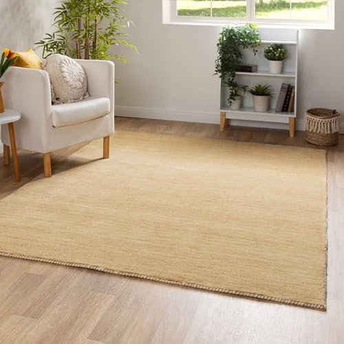 Steffensmeier Gabbeh Teppich Nomade | Wolle (Schurwolle), Sand, Größe: 200x200 cm Kurzflor Teppich für Wohnzimmer, Flur, Ethno Look