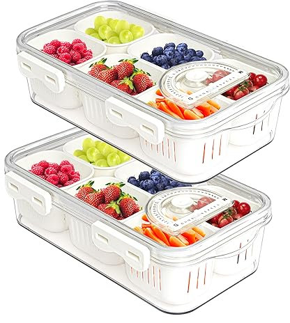 MineSign Serviertablett mit Deckel, stapelbar, Snackbox für Süßigkeiten, Nüsse, Gewürze, Obst und Gemüse, Behälter mit 6 kleinen Trennwänden, Kunststoff-Aufbewahrungsbehälter für Kühlschrank,