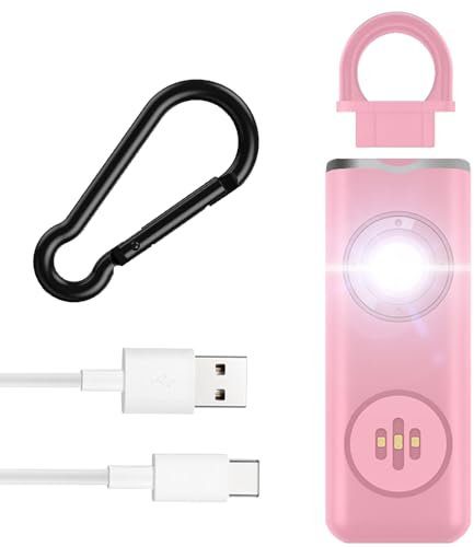 Aoreun Taschenalarm, Upgraded Version Persönlicher Alarm,Taschenalarm Schlüsselanhänger mit Stroboskop LED Blitzlicht-Signal, 130dB Panik Alarm Selbstverteidigung, Notfallalarm die ganze Familie-Rosa