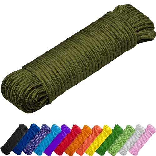 TECEUM Rope – 46M x 6mm (1/4 Inch) – Army Green – Strong All-Purpose Utility Rope – Camping, Crafting, Flag Pole, Indoor & Outdoor – Polypropylene Nylon Poly Lightweight Diamond Braided Cord