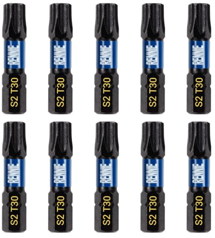 10 x Rennie Tools 32mm Long T30 TX30 Impact Screwdriver Driver Bits Set. Heavy Duty Magnetic Torx Screwdriver Bit Set. Black Oxide Coated Torx Impact Driver Bits. Torx Bit Set.