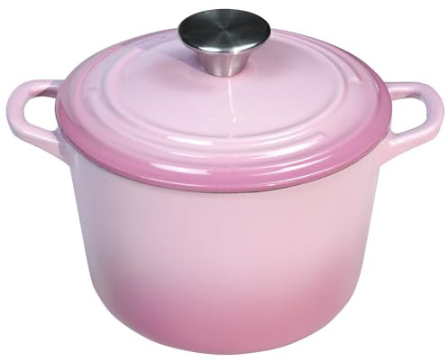 Flavehc Pentola da forno olandese con coperchio da 2,8 qt in ghisa olandese per la cottura del pane in ghisa smaltata rosa pentola di riso con manici
