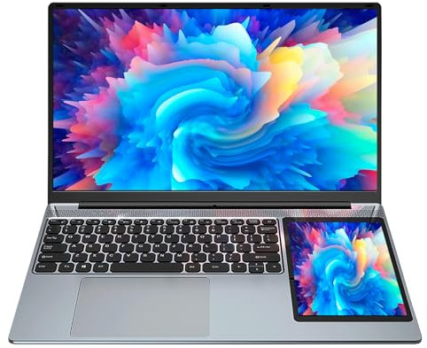 2 in 1 Laptop 15.6 Inch IPS + 7'' Touchscreen Intel Celeron N5095 Quad-Core up to 2.9Ghz, 16GB RAM 2TB SSD Notebook Windows 11, 2 USB3.0, Type-C, Mini HDMI, 2.4/5G WiFi, Bluetooth 4.2