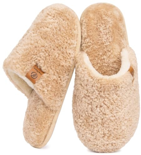 EverFoams Women's Cosy Shearling Memory Foam Slippers Sand, 3-4 UK
