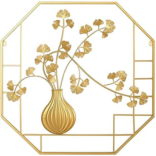 CINASA Wanddekoration, Metall-Wanddekoration – Kunst-Wandbehang, Metall-Wandkunst, Neue chinesische Vase, Ginkgo-Blatt-Wanddekoration, schmiedeeiserne Wandbehang-Skulptur