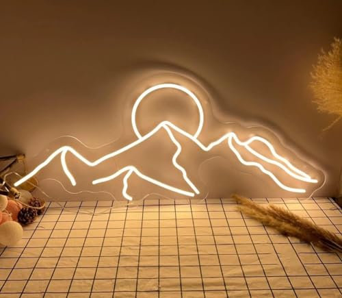 Berg-Neonschilder für Wanddekoration, Männer, LED-Lichtschilder für Schlafzimmer, Wand, LED-Wandschild für Zuhause, Party, Hochzeit, Weihnachtsdekoration, USB-betrieben (warmweiß)