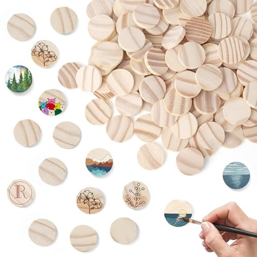 Winter Shore 2,5 cm Holzplatte Rund (120er-Pack) - Holzscheiben für Bastelarbeiten, Kunst & Handwerk, Deko Holzplättchen zum Gravieren, Malen - Rohe, Unbehandelte Holzscheiben Klein