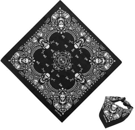 Bandana Herren Damen Schwarz Halstuch Kopftuch Mit Durag Totenkopf Design Und Kariertem Rand Beidseitig Bedruckt 100% Baumwolle Headwear Haar Schal Ansatz Handgelenk Kopf für Biker