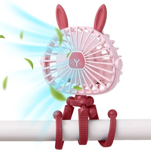 Ventilateur de poussette lapin mignon à clipser, ventilateur portable à 3 vitesses avec lumière, ventilateur réglable à 360 ° pour bébé, 500 mAh, rechargeable par USB, pour siège de voiture, bur