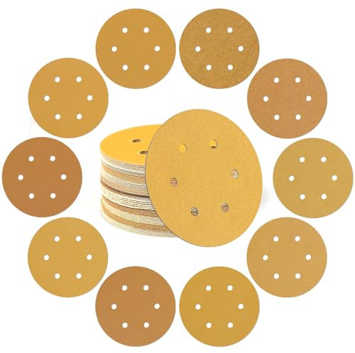 50 Pack 150mm Hook and Loop Sanding Discs Orbital Sander Sandpaper - Assorted Grits (40,60,80,100,120,180,240,320,400,600 Grit) - Ideal for Orbital Sanders in Automotive and Woodworking