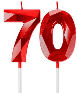 Yiran 3D Rot Geburtstagskerzen,Geburtstagskerzen Zahlen 70,Kuchendeko Geburtstag,Geburtstagskerzen für Geburtstagsdeko,Kuchen Dekoration für Männer, Frauen Geburtstag Jubiläen Party