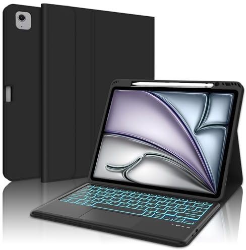 SENGBIRCH Custodia con Tastiera per iPad Air 13 con chip M3 2025 / Air 13 M2 2024, Tastiera Bluetooth Retroilluminata a 7 Colori con Trackpad per iPad Air 13'' M3 2025/Air 13'' M2 2024, Nero