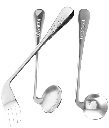 Gogogmee Cuchara de Alimentación para Mayores Juego de Cubiertos en Ángulo Y Utensilios Curvados Ayuda para Comer