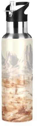 Cgiub Borraccia termica Western Desert Cowboy, in acciaio inox, con coperchio con cannuccia, a doppia parete, per sport all'aria aperta, palestra