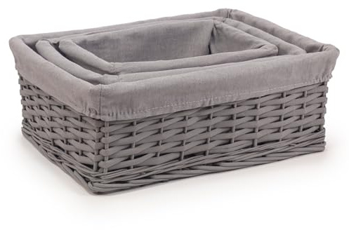 Woodluv Storage Baskets, Storage Basket for shelves Set of 3, Hand-Woven Wicker Baskets to make hampers, Storage Box, Display Hampers, Storage Organiser for Bedroom, Bathroom, Home or Office, Grey
