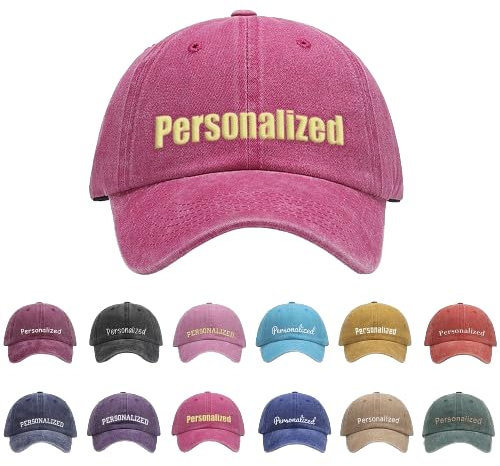 GELLEDI Personalisierbare Baseballkappe mit Namen, Vintage, gewaschen, unstrukturiert, 100% Baumwolle, verstellbare Baseballkappe, Papa-Cap, Rosenrot, 57 EU